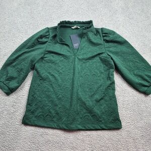 Crown & Ivy Hunter Green Oversized Ruffle Neck 3/4 Sleeve Blouse Size Large NWT